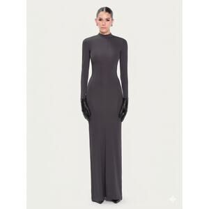 OW Collection CELIA Maxi Dress Gray Long Sleeve Mock Neck New size Small
